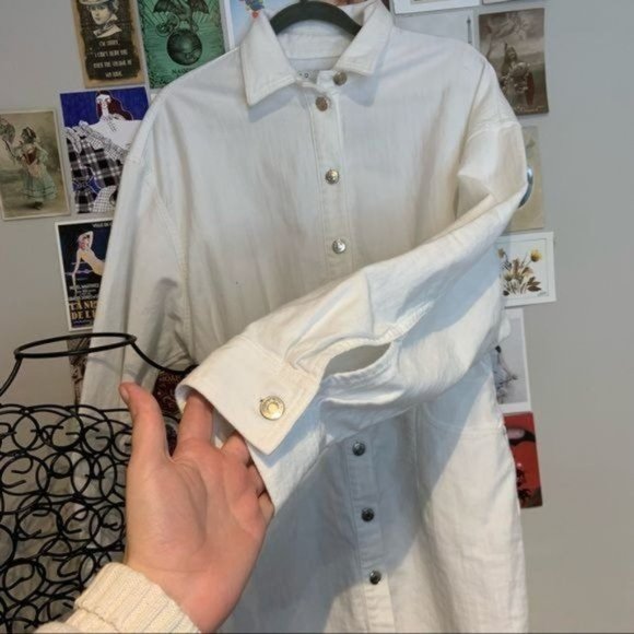 IRO RAFFA BALLOON SLEEVE DENIM COLLARED BLOUSON BUTTON MINI DRESS WHITE 42 NWT - Picture 7 of 12